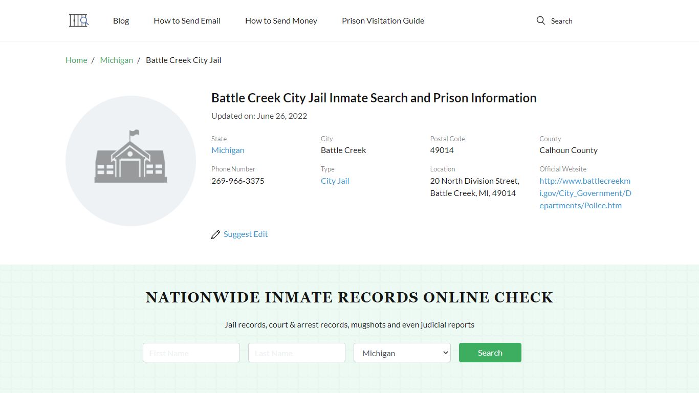 Battle Creek City Jail Inmate Search, Visitation, Phone no ...